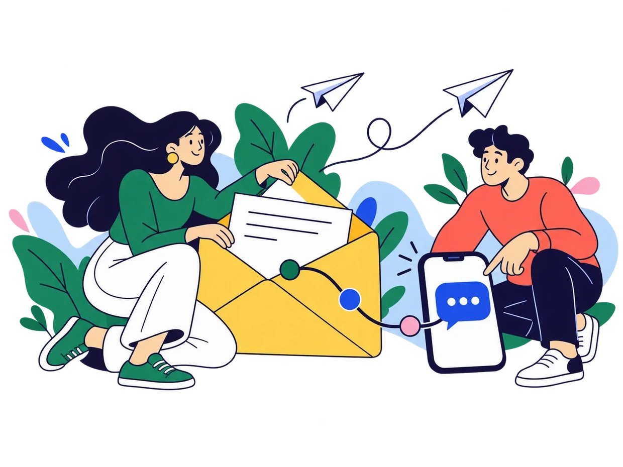 A team connects email and text messages along a customer journey.